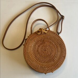 Boho Rattan Woven Circle Round Crossbody Handbag Cottagecore Summer Beach